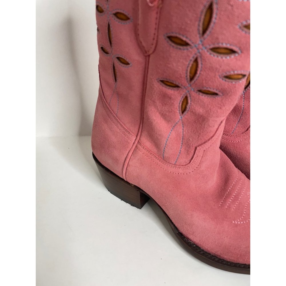 Anthropologie Planet Cowboy Pink Suede Peewee Western Boots Size 9 - Picture 7 of 13